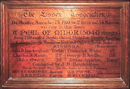 1910 - Peal plaque in bell tower